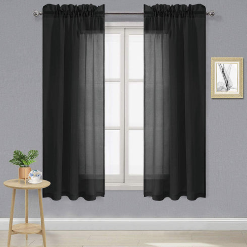 DWCN Black Sheer Curtains Semi Transparent Voile Rod Pocket Curtains for Bedroom and Living Room, 42 x 72 inches Long, Set of 2 Panels
