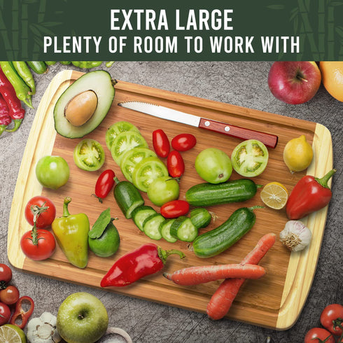 Greener Chef Organic Extra Large Bamboo Cutting Board - Lifetime Replacement Cutting Boards for Kitchen - Wood Butcher Block and Wooden Carving Board for Meat and Chopping Vegetables