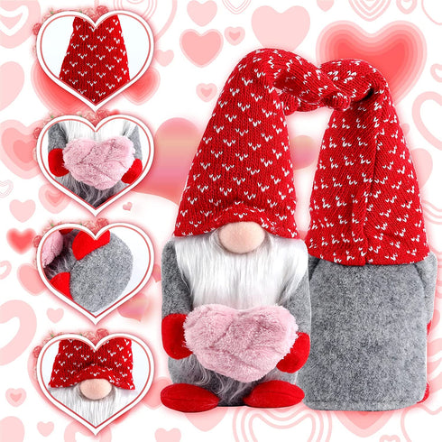 White Valentines Day Gnomes Decorations 2Pack Handmade Elf Plush Doll Heart Decor Mr and Mrs Scandinavian Tomte for White Day Table Ornament