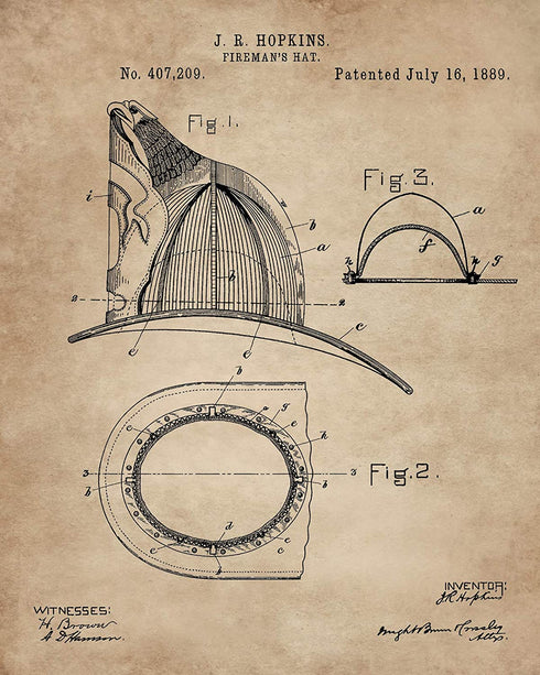 Firefighter Patent Print Set of 6 (8"x10") - Wall Art Decor - Gift Idea for Firemen First Responders