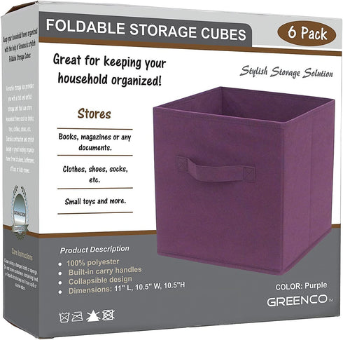 Greenco Foldable Storage Cubes Non-woven Fabric -6 Pack-(Purple)