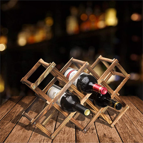 Callenbach Wine Rack Countertop, Wine Bottle Holder Table Wine Racks Freestanding Floor, Wooden Foldable 10 Bottles Wine Storage for Wine Cabinet, Home Kitchen, Dining Room, Pantry, Wine Cellar, Bar