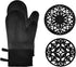 Domonic Home Oven Mitts and Pot Holders Sets, Silicone Oven Mitts Heat Resistant 600F, Soft Lining Good Grip Oven Mitts Sets, Oven Gloves and Silicone Trivet 4-Piece Set,Black