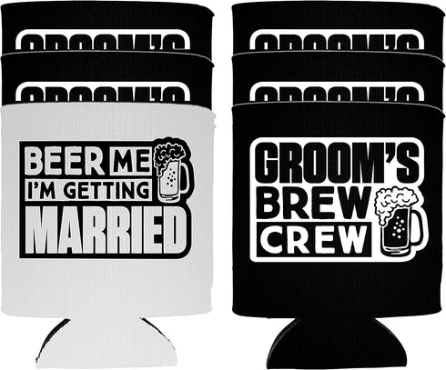 NeeNoNex Beer Me I'm Getting Married and Groom's Crew Crew Insulated Can Coolie Coolers (12, Beer Me + Brew Crew)