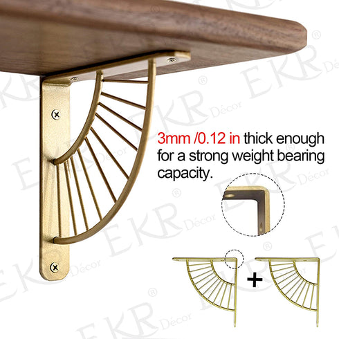 EKR Metal Shelf Braket 2 Pcs for Floating Shelves DIY L Shape Shelving Brackets Right Angle Home Décor Accents Storage Kitchen Office Decoration Gold 5.9 Inches Wood Not Included