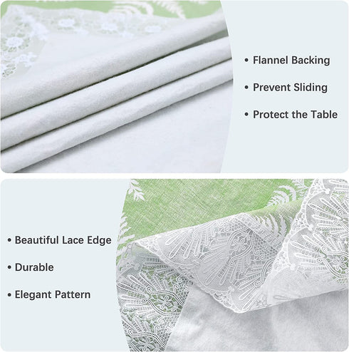 JUCFHY Vinyl Tablecloth with Flannel Backing,Vinyl Tablecloths for Rectangle Tables,Green Plastic Table Cloth for Camping Dining Party,PVC Picnic Table Cover(Green Fern,52x72 Inch)