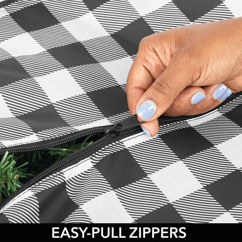 mDesign Extra Large Gift-Wrap Storage Bag with Handles, Organizer Container Holder for Christmas and Holiday Decor - Zipper Closure for Rolls of Wrap, Tree, and Garland, Buffalo Plaid, Black/White
