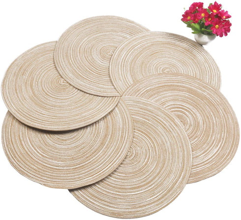 SHACOS Round Braided Placemats Set of 8 Round Table Mats for Dining Tables (Beige, 8)