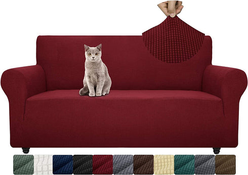 ZNSAYOTX Super Stretch Couch Cover Universal Sofa Covers for Living Room Dogs Pet Friendly Furniture Protector Fitted Spandex Sofa Slipcovers with Anti Slip Foam Sticks (Wine Red, Sofa)