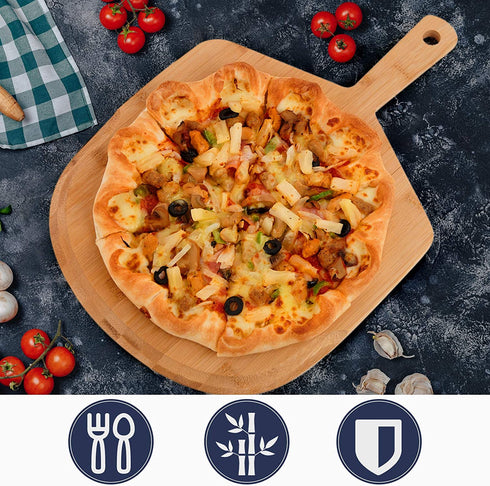 Pizza Peel, Bamboo Pizza Spatula Paddle, Large Wooden Pizza Cutting Board, Baking Pizza, Bread, Cutting Fruit, Vegetables, Cheese and Serving Board, 12x17inch