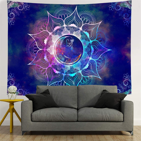 Ameyahud Mandala Tapestry Blue Starry Sky and Moon Tapestry Psychedelic Indian Tapestry Bohemian Hippie Tapestry Trippy Mandala Floral Tapestry Wall Hanging for Bedroom Dorm Decor