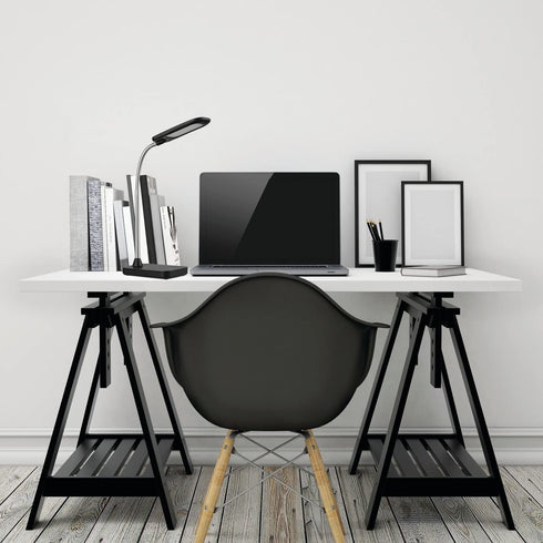 Globe Electric 12792 LED Integrated Black Desk Lamp, Chrome Gooseneck