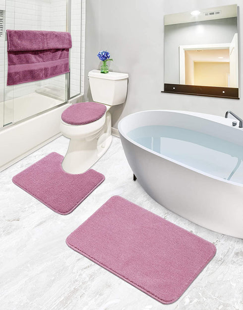 Ottomanson ECO Collection Bathroom Mat Set, 3 Pieces, 18" x 30", Pink