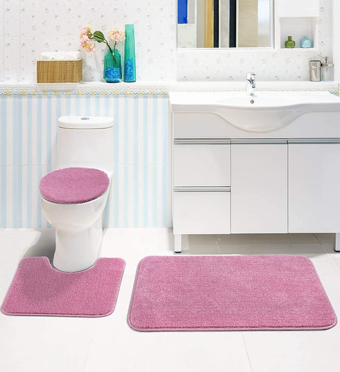Ottomanson ECO Collection Bathroom Mat Set, 3 Pieces, 18" x 30", Pink