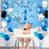 1st Birthday Decorations First Birthday Boy Backdrop 88 Pcs Blue Baby Boy First Birthday Party Supplies with Banner Foil Star Balloons Set for 1st Birthday Baby Shower Party Decorations Supplies