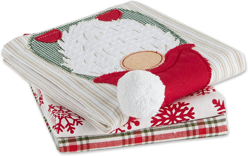 DII Christmas Kitchen Collection Embellished Dishtowel Set, 18x28, Gnome, 3 Piece