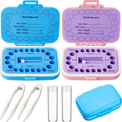 2 Pieces Baby Teeth Keepsake Box Tooth Holder Kids Teeth Keepsake Holder Teeth Container for Lost Teeth Cute Kids Deciduous Teeth Collection to Keep The Childhood Memory (Blue and Pink)