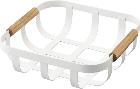 Yamazaki Home Kitchen Decorative Metal Holder Bowl | Steel + Wood | Fruit Basket, One Size, White