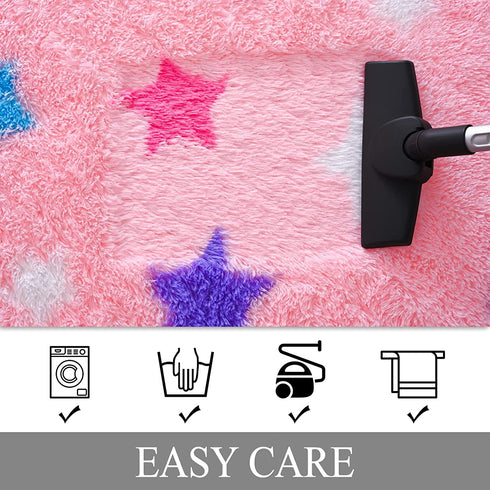 RUGICI Pink Round Rug for Girls Bedroom, Fluffy Circle Rugs for Kids Room, Fuzzy Shaggy Area Rug, Furry Star Play Mat for Princess Tent, Nursery Rug for Baby Teen Girls Room Decor, 4 ft