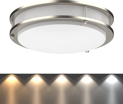 LED Flush Mount Ceiling Light | Dimmable | Brushed Nickel | Double Ring | Round (10 inches, Adjustable Light Color)