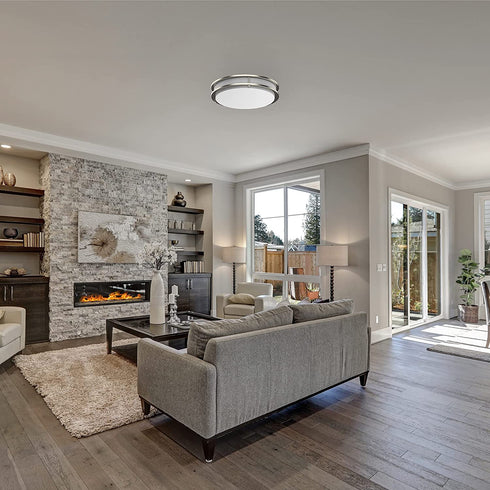 LED Flush Mount Ceiling Light | Dimmable | Brushed Nickel | Double Ring | Round (10 inches, Adjustable Light Color)