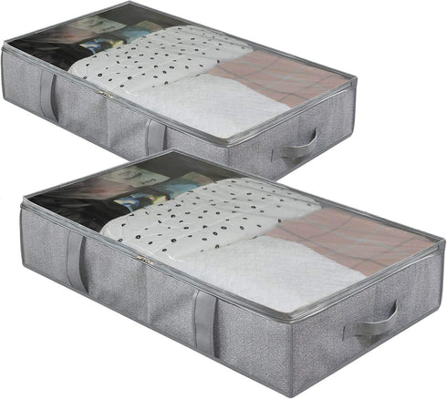 Onlyeasy Breathable Under Bed Storage Bags with 4 Reinforced Handles and Sturdy Side Wall, 2 Pack Eco-friendly Underbed Clothing Blankets Organizer with 2 Strong Zippers, Herringbone Grey, MXRUBBSS2P