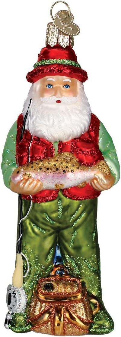 Old World Christmas Ornaments: Fisherman Collection Glass Blown Ornaments for Christmas Tree, Fly Fishing