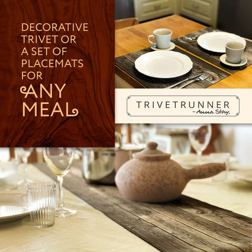 Trivetrunner:Decorative Modular Trivet Runner for Table 6 pcs Placemats Extendable Hot Pad, for Heat-Resistant Surface,for Hot Plates, Pots, Dishes, Cookware for Kitchen (Wooden Rustic)