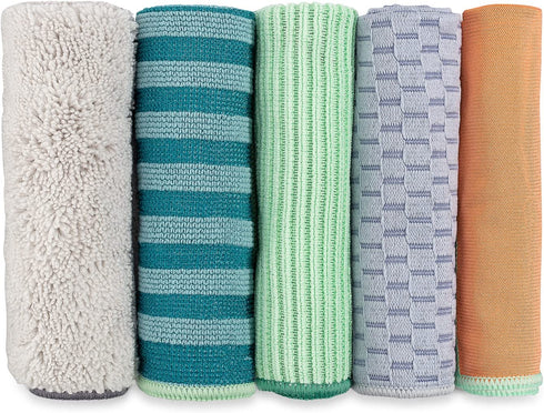 Full Circle Renew Collection Multifunctional Recycled Microfiber Cloths, Set of 5, Multicolor