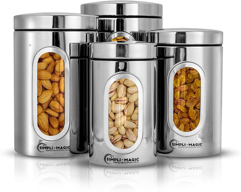 Simpli-Magic 4-Piece Stainless Steel Canisters with Window