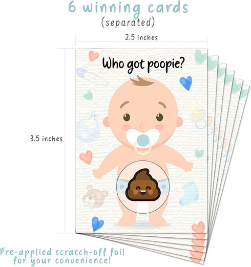 Baby Shower Games 66 Raffle Cards, Party Hearty, Poopie Emoji Scratch Off Lottery Tickets, 6 Winners 5 Different Losers, Gender Neutral, Silly Activity for Ice Breakers, Door Prizes