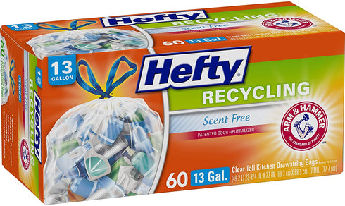 Hefty Recycling Trash Bags, Clear, 13 Gallon, 60 Count