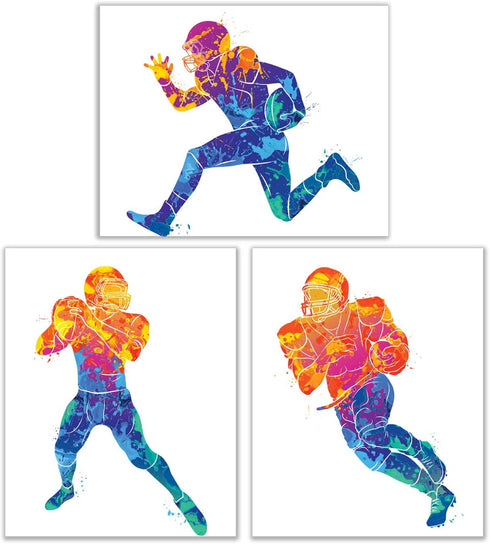 Football Vector Wall Art Decor Prints - Set of 3 (8x10) Inch Poster Photos - Kids Bedroom - Gift Idea - Man Cave