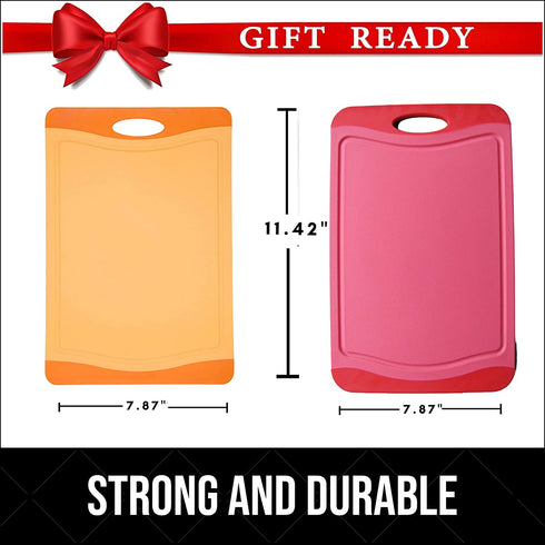 Raj Plastic Cutting Board Reversible Cutting board, Dishwasher Safe, Chopping Boards, Juice Groove, Large Handle, Non-Slip, BPA Free (11.42" x 7.87") - Red and Orange