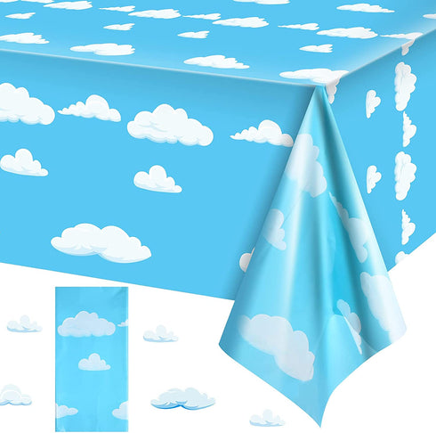 Blue Sky White Clouds Birthday Party Supplies Cartoon Story Tablecloth Party Table Cover Cartoon Table Banner for Baby Kids Shower Birthday Party Decorations, 54 x 108 Inch?1 Piece?