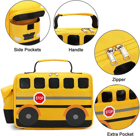 BLUBOON Insulated Lunch Box for Kids Boys Girls School Lunch Bags Reusable Cooler Thermal Meal Tote for Picnic (Yellow School bus)