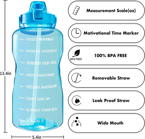 GOSWAG 1 Gallon/128oz Water Bottle with Straw and Time Marker, Motivational BPA Free Leakproof Sports Water Jug for Fitness, Gym, Camping and Outdoor