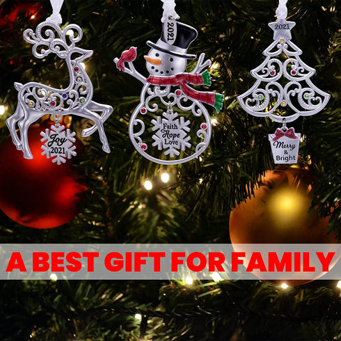 Laraine Christmas Tree Ornaments 3 Pieces 2021 Decorative Hanging Pendant of Car Charm Holiday Keepsake Gift Home Decor (Gift Set - B (2021))