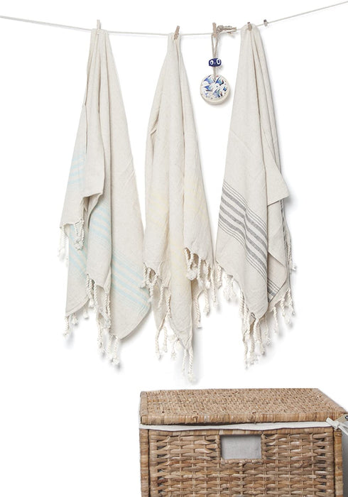 Ahenque Set of 2 Linen Cotton Blend Premium Quality, Long Tea Towel Natural in Color and Eco-Friendly Dish Towel, Hand-loomed Dishclothes, Cream Kitchen Towel Set, Hand Towel Set (Black)