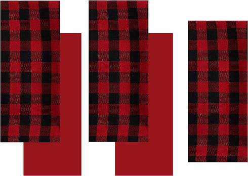 St. Nicholas Square Kitchen Dish Towels Set of 5 - Buffalo Plaid Red and Black Check and Solid Red for The Christmas Holidays, 16.5 x 26, Cotton Construction