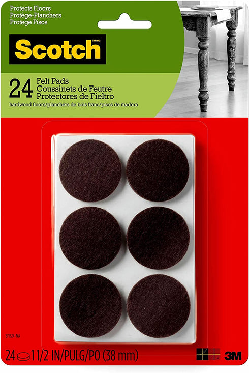 3M SP824-NA Felt Furniture Pads, 24 Count (Pack of 1), Brown