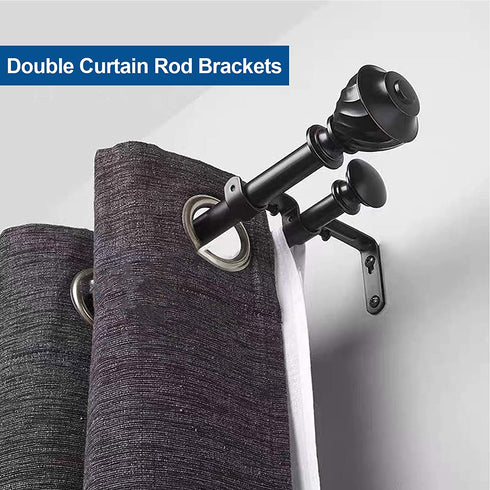 8 PCS Double Curtain Rod Brackets, Heavy Duty Curtain Rod Holders for 1and 5/8 Rod, Adjustable Double Rod Holders Hardware for Window, Bedroom, Home Curtain Rods, Drapery Rod(Black)