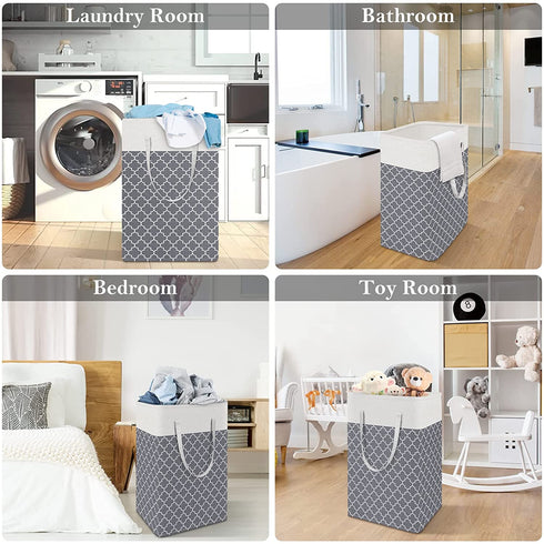 HomeHacks Laundry Baskets, 2-Pack Laundry Hamper with Long Handles, Collapsible Waterproof Clothes Hamper, Durable Tall Laundry Bin, Clothes Hamper for Bedroom, Bathroom, College Dorm, Dirty Clothes, Toys, 75L Grey