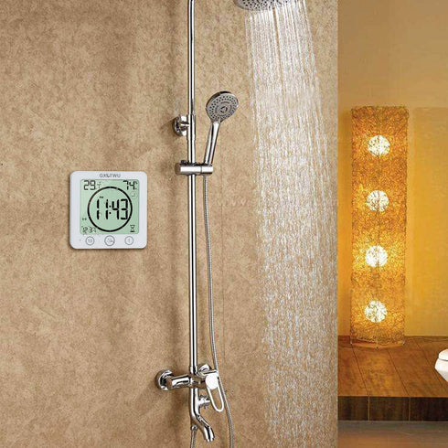 HD Digital Shower Clock with Timer Thermometer Hygrometer?Waterproof for Water Spray? Touch Button Bathroom Kitchen Wall Clock with Magnet, Suction Cup, Hanging Hole, Stand GXSTWU(1pack)