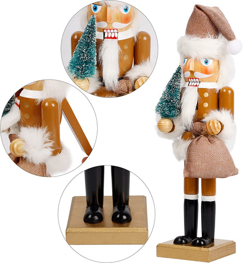 Joliyoou Christmas Nutcracker Figures, 14 Inch Wooden Nutcracker Santa Holding Gifts & Christmas Tree, Large Xmas Nutcracker Tabletop Festival Shelves Decorations