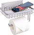 Toilet Paper Holder with Shelf, LKKL Toilet Tissue Paper Holder Wall Mounted, Bathroom Toilet Paper Roll Holder Storage, Bathroom Accessory Tissue Roll Dispenser and Shelf - Silver