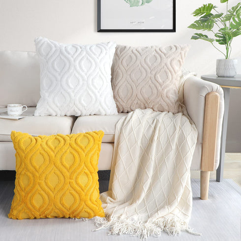 Decorative Throw Pillow Covers 20x20, Faux Fur Farmhouse Boho Pillow Cases ,Soft Plush Fuzzy Beige Cushion Covers for Sofa Couch Living Room Bedroom Set of 2