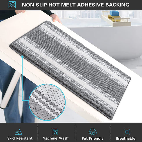 Bathroom Rugs Non Slip Gray, 20x32 Inches Bath Mats Rugs for Bathroom, Extra Thick Soft Absorbent Chenille Shaggy Bathroom Floor Mats, Machine Washable