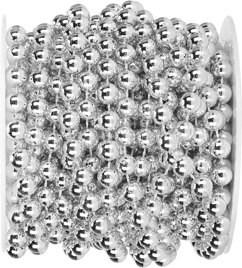 Emoshayoga Pearl Bead Roll, Garland Decoration Artificial Pearls Beads Garland Gold Beads Roll for Christmas Wedding DIY Decoration Holiday Party Supplies 8mm 10m/ 32.8ft(Silver)
