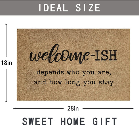 Welcome Mats for Front Door Outdoor Entry Welcome Ish Depends Who You are Doormat Non-Slip Rubber Mat for Home Indoor Farmhouse Funny Kitchen Rugs Balcony Patio Full Brown